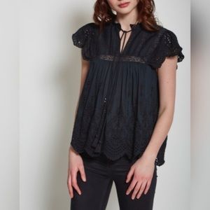 LOVE SAM LILA Cutout Embroidered Short Sleeve Top